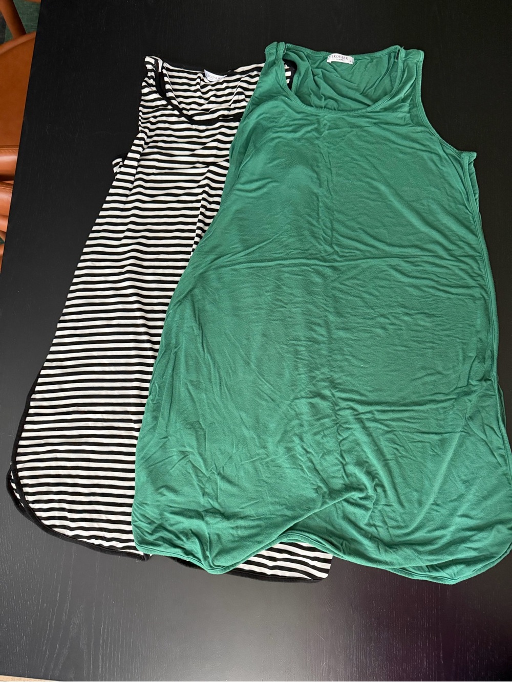 Striped Black & White Tank Dress + Green Nursing Tank Dress Duo